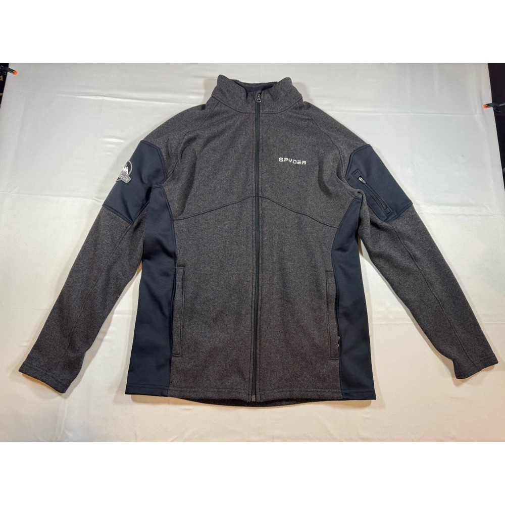 Spyder Jacket Mens Medium Gray Full Zip Fleece Softshell Panels Hiking Outdoor